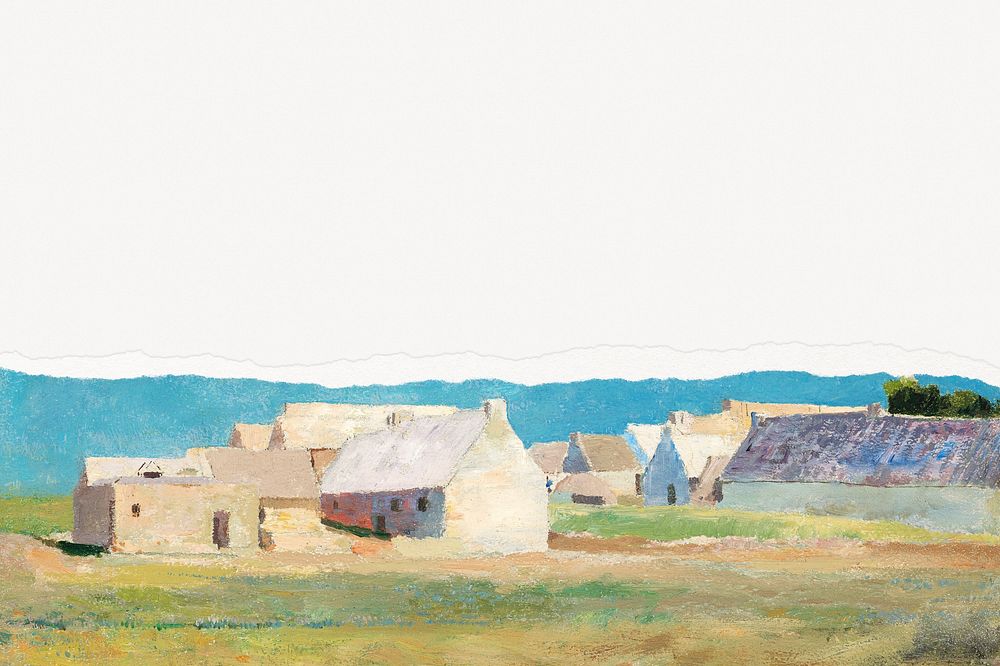 Breton Village background, ripped paper, famous painting remixed by rawpixel