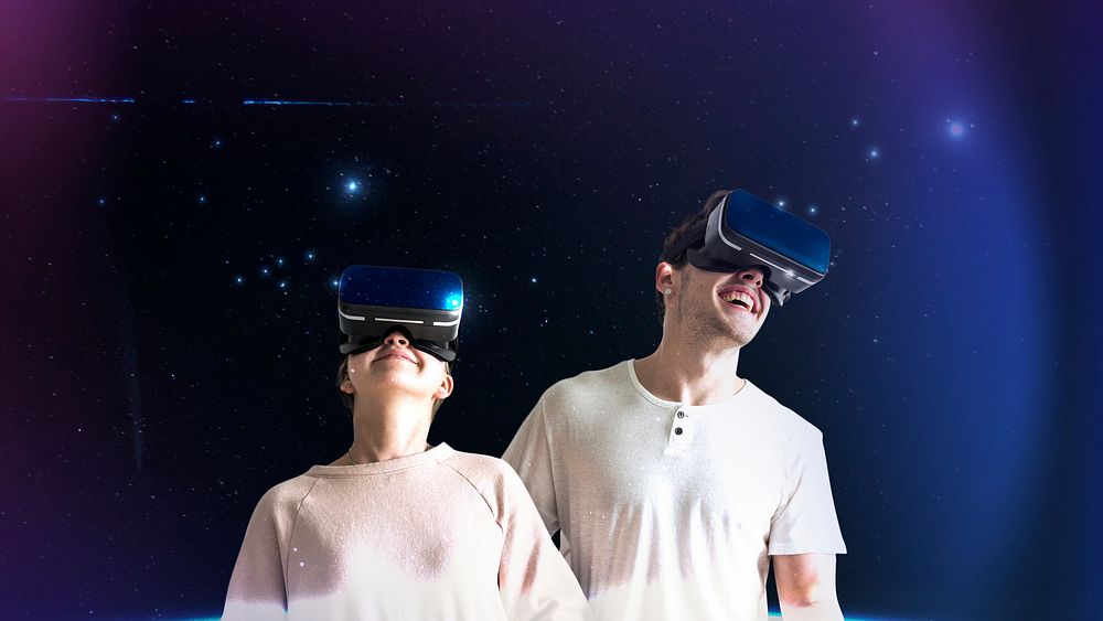 Happy couple enjoying the VR headset