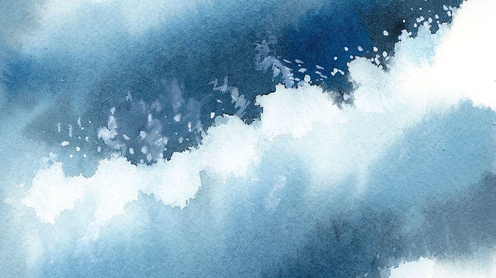 Stormy blue ocean in water color banner