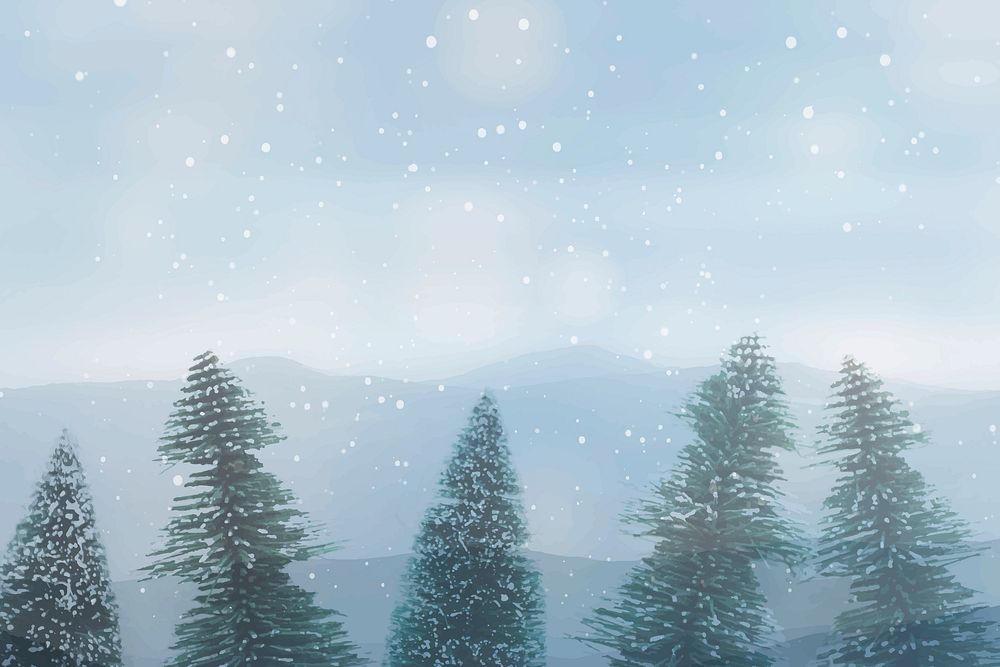 Snowy pine tree design space wallpaper vector