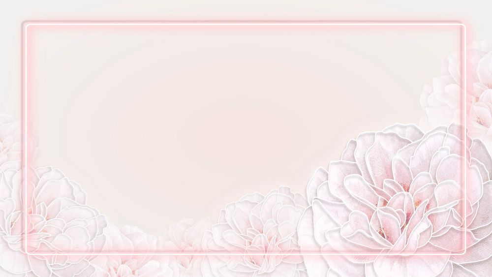 Neon pink floral rectangle frame wallpaper vector 