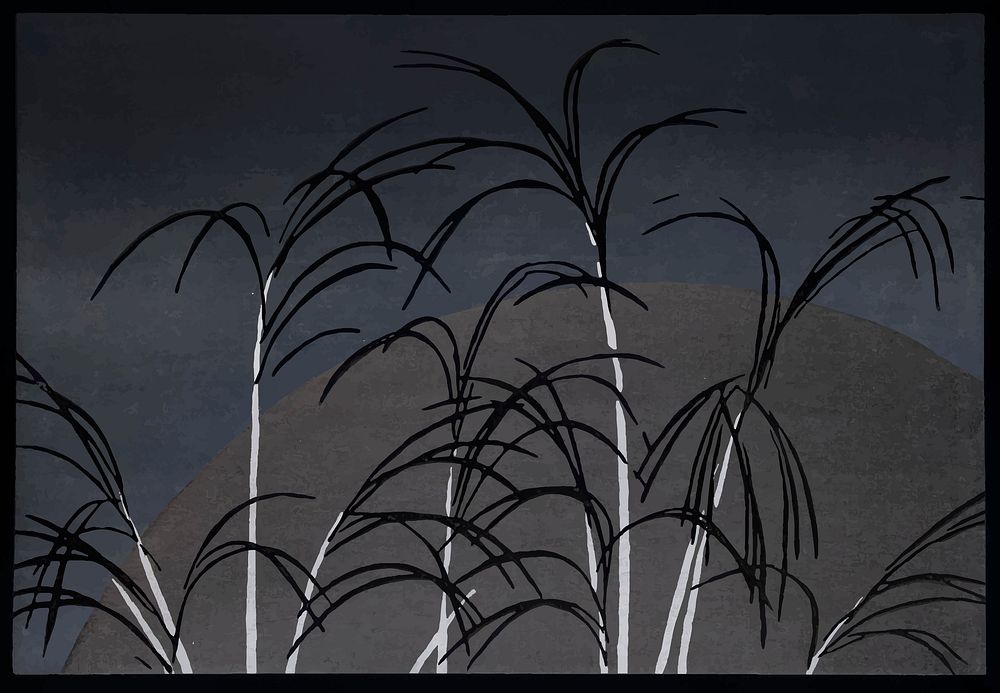 Moon and grasses vintage illustration vector, remix from original artwork.
