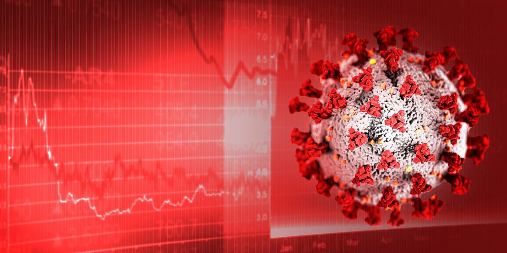 Global economic impact due to coronavirus pandemic red background