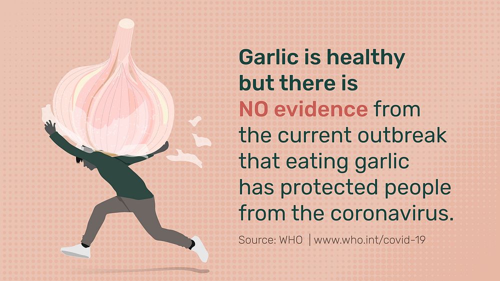 Garlic does not protect people from the coronavirus awareness message template source WHO vector