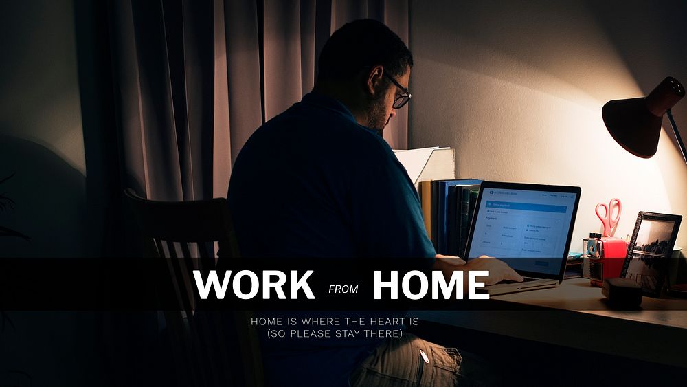 Man working from home during coronavirus pandemic mockup