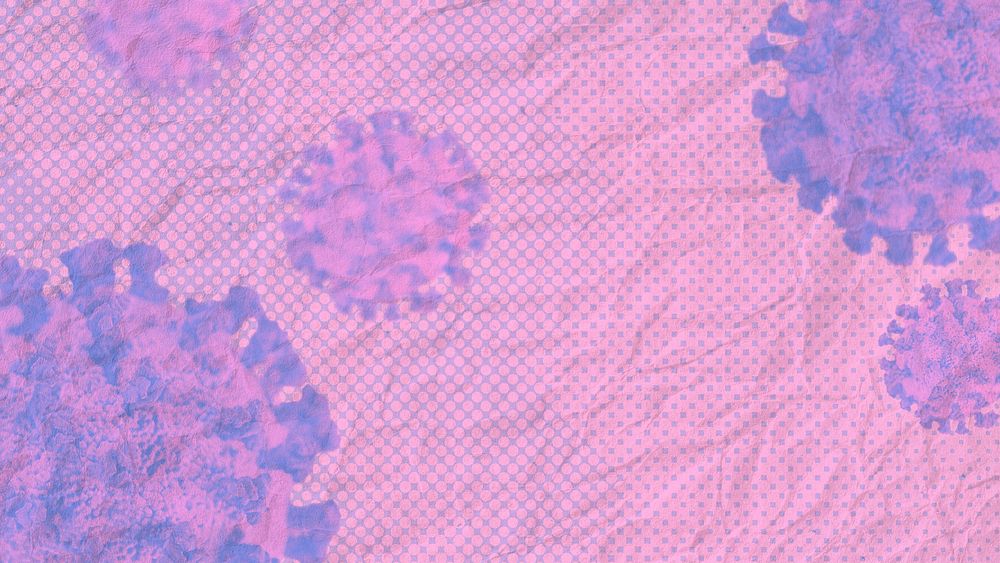 Coronavirus cells under microscope patterned social template illustration