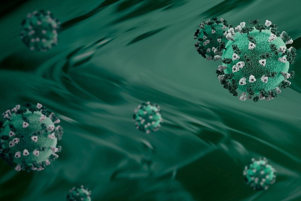 Green coronavirus under microscope background