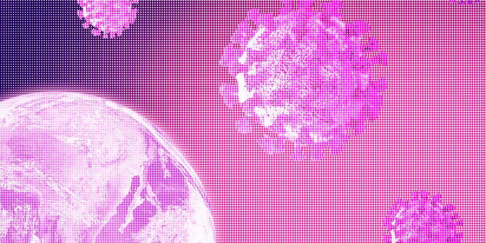 Planet earth against coronavirus pink background