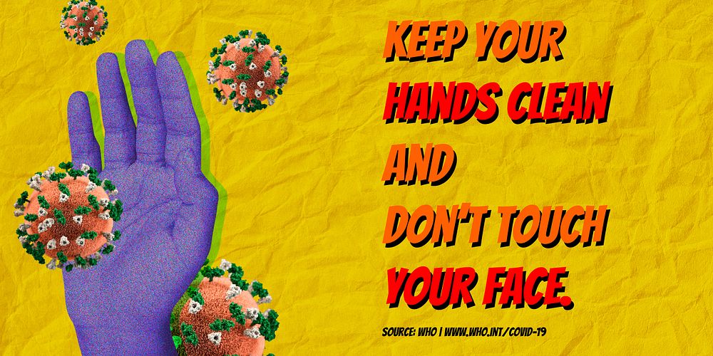 Keep your hands clean and don't touch your face during COVID-19 background source WHO vector