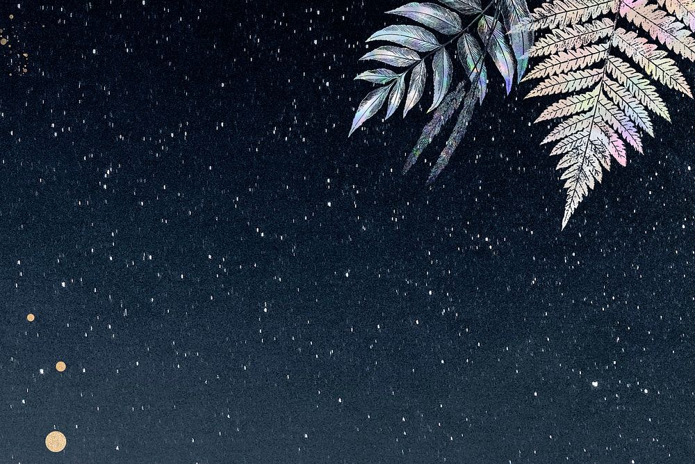 Holographic fern frame on a starry background design resource 