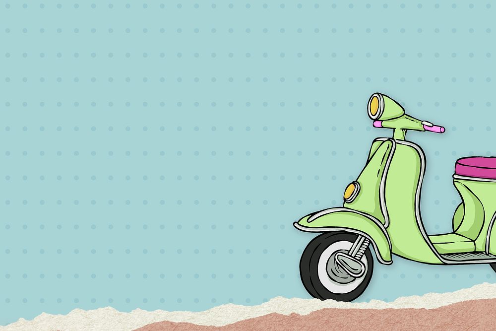 Green scooter retro blue background 