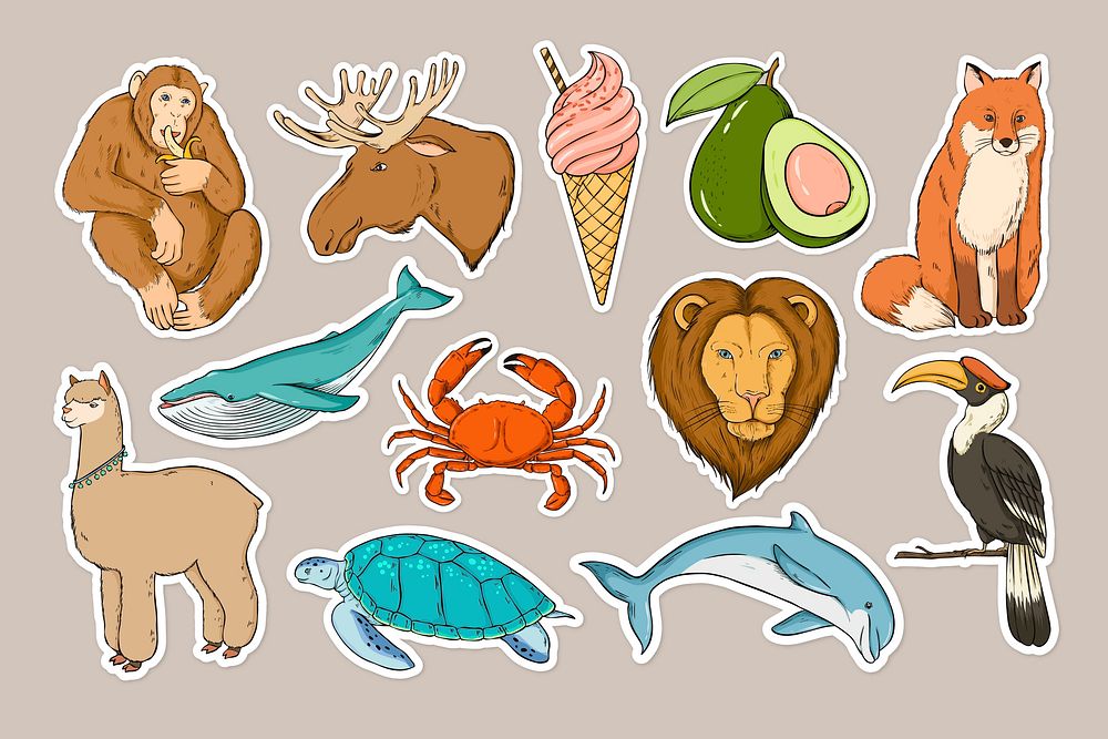 Vector wild life sticker colorful clipart set