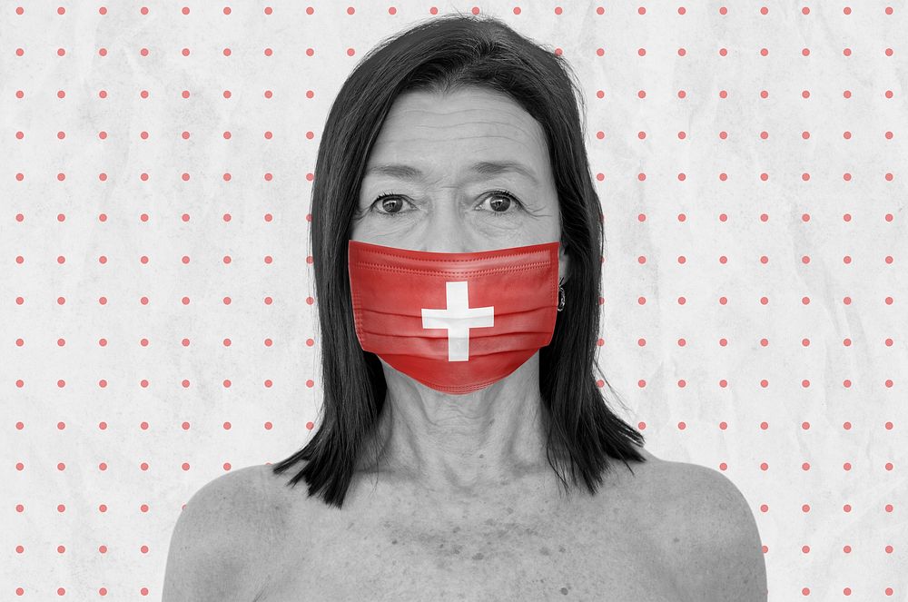 Swiss woman wearing a face mask during coronavirus pandemic