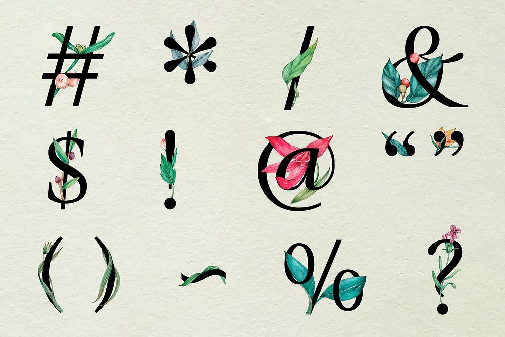 Vector symbol set botanical vintage typography