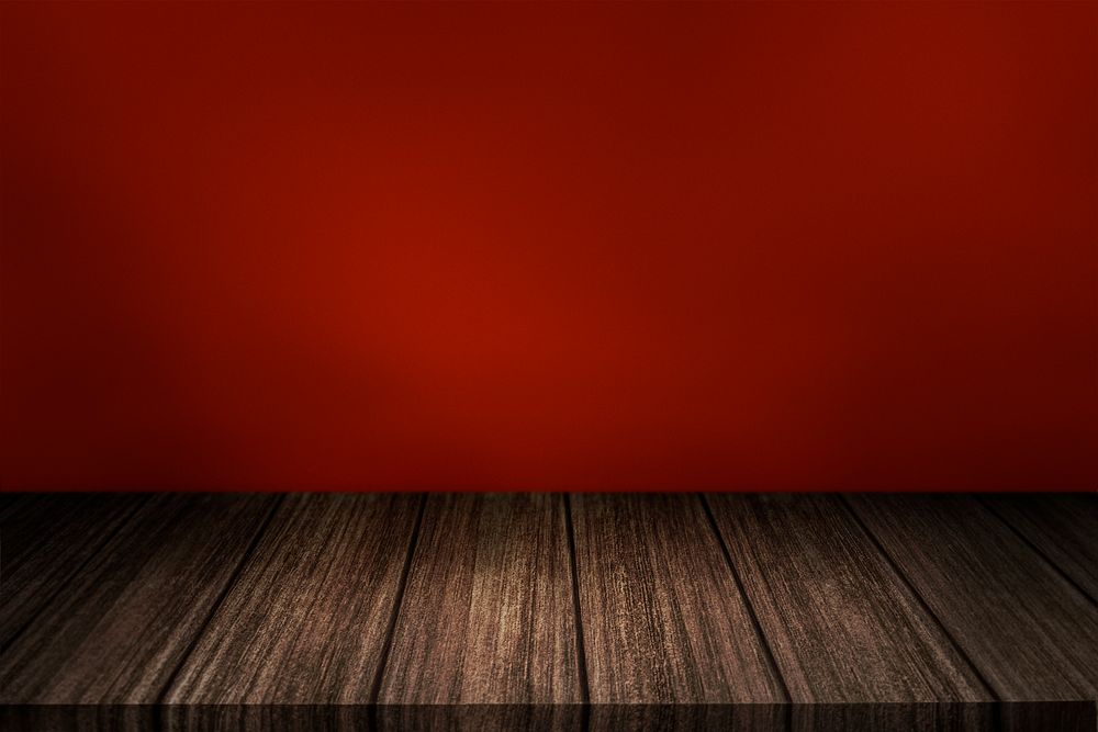 Wooden floor with red wall product background