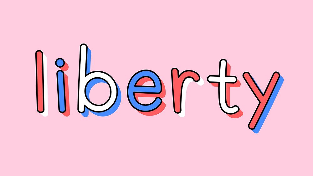 Cute doodle Liberty text vector colorful typography on pink
