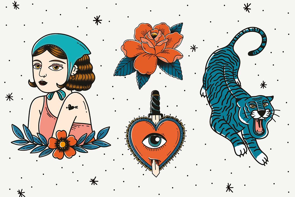 Retro tattoo design vector collection | Premium Vector - rawpixel