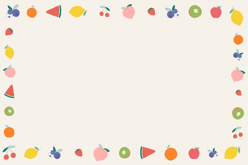 Vector colorful fruits border beige background