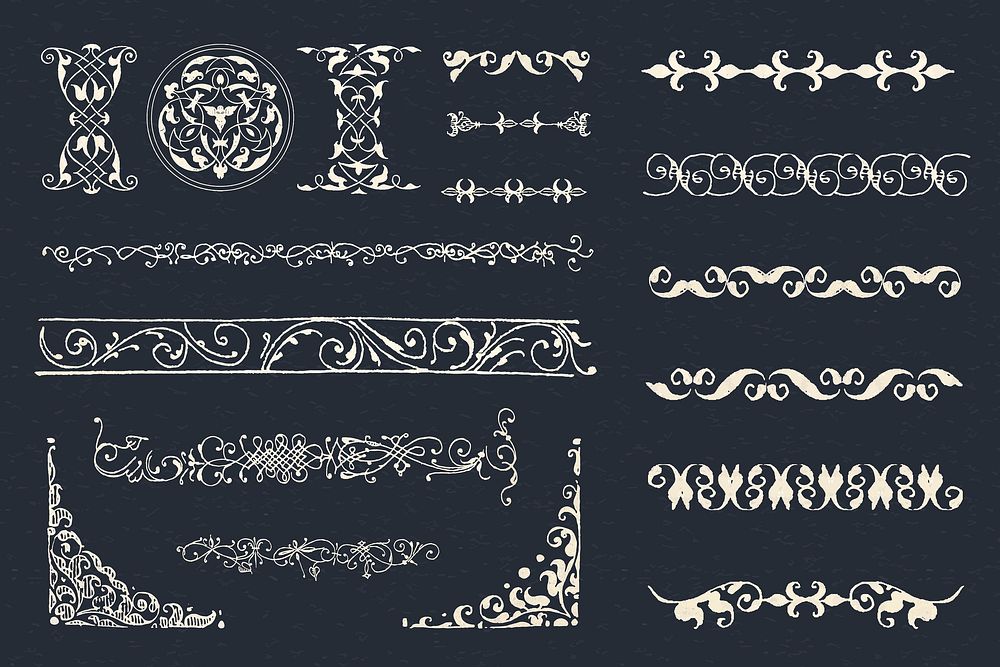 Vintage white divider vector ornamental set, remix from The Model Book of Calligraphy Joris Hoefnagel and Georg Bocskay