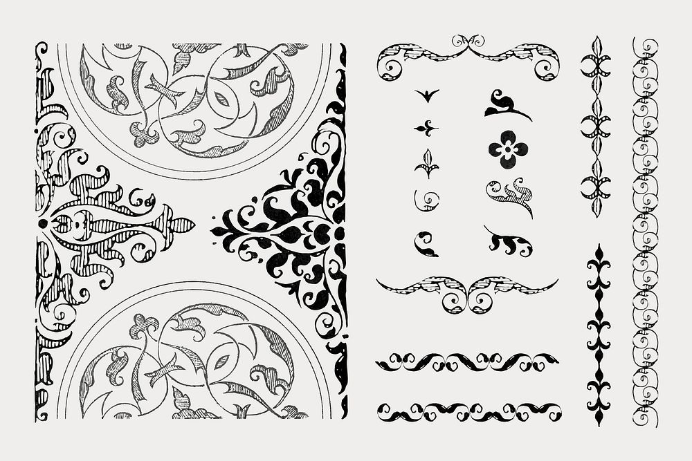 Vintage divider ornamental vector set, remix from The Model Book of Calligraphy Joris Hoefnagel and Georg Bocskay