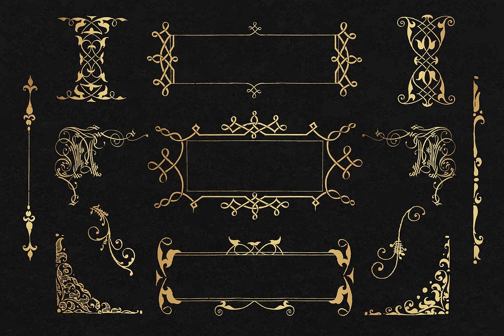 Vintage Victorian frame border vector ornament collection, remix from The Model Book of Calligraphy Joris Hoefnagel and…