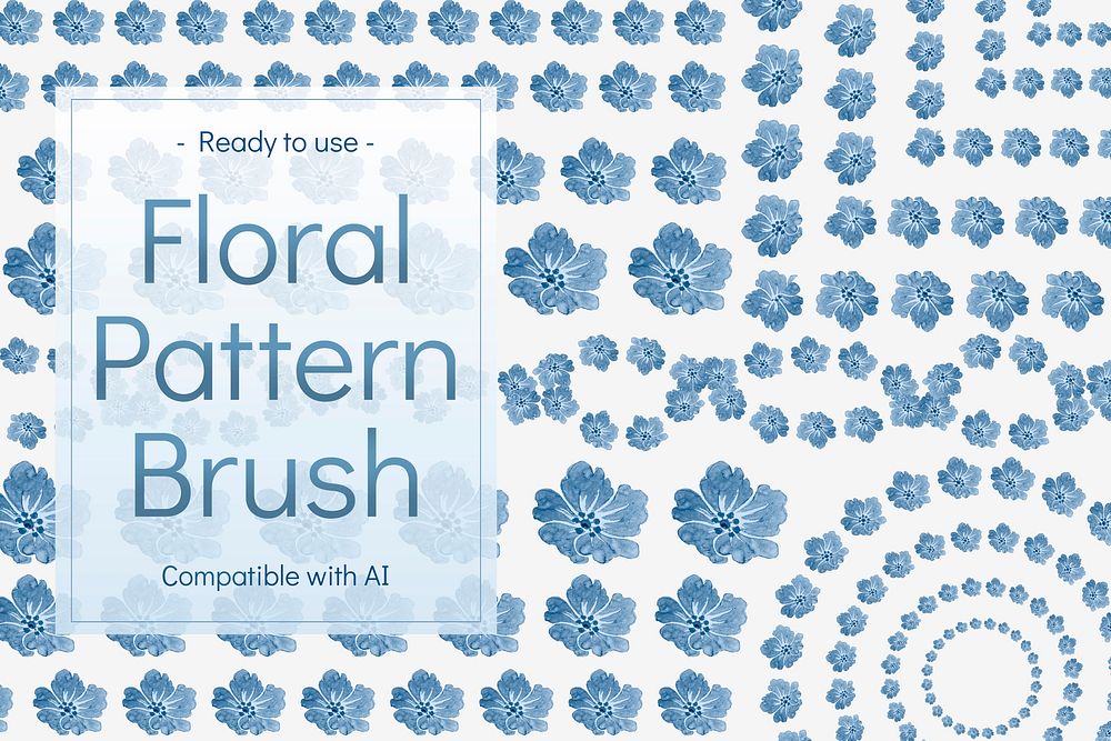 Blue wild rose flower pattern brush stroke vector seamless vintage design