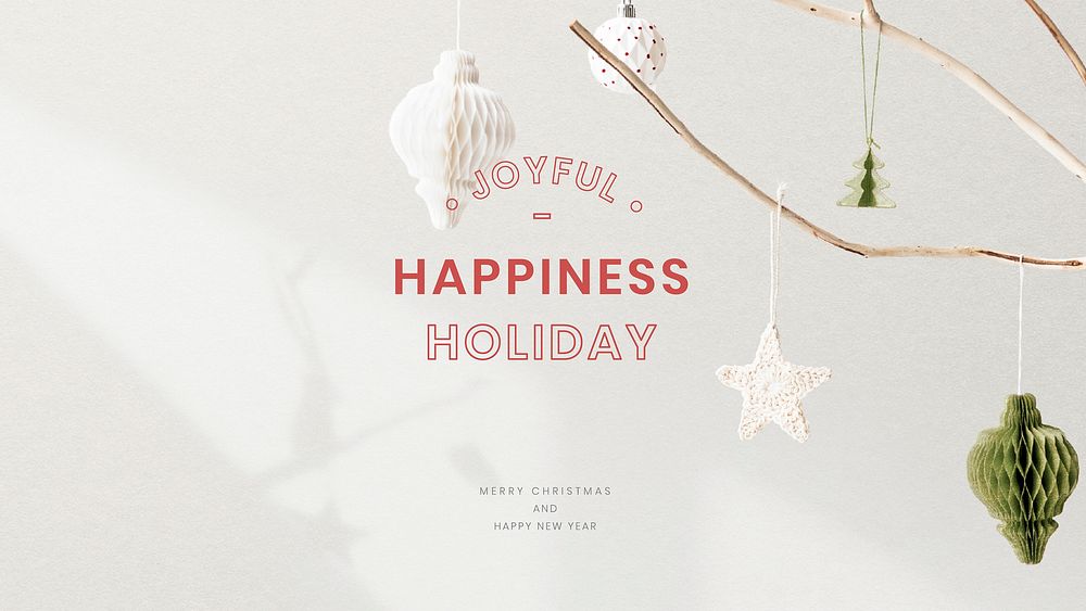 Holiday wish card vector Christmas ornaments hanging