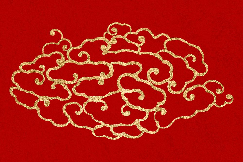 Gold red Chinese art cloud decorative ornament clipart