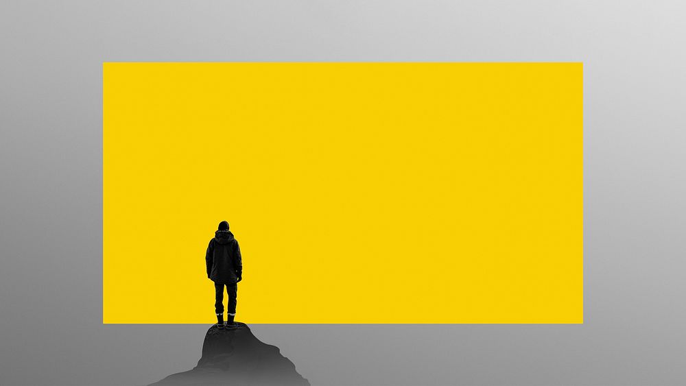 Man standing on top hill frame background