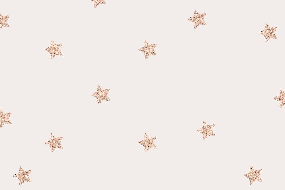 Pink gold vector shimmery stars pattern on beige wallpaper