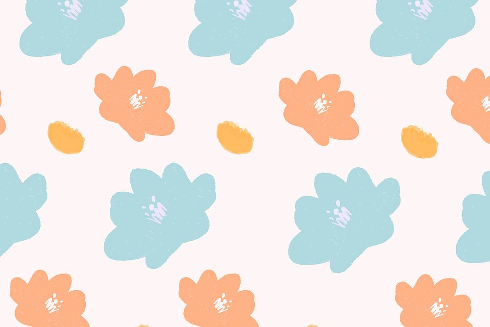 Colorful pastel flowers vector hand drawn pattern wallpaper