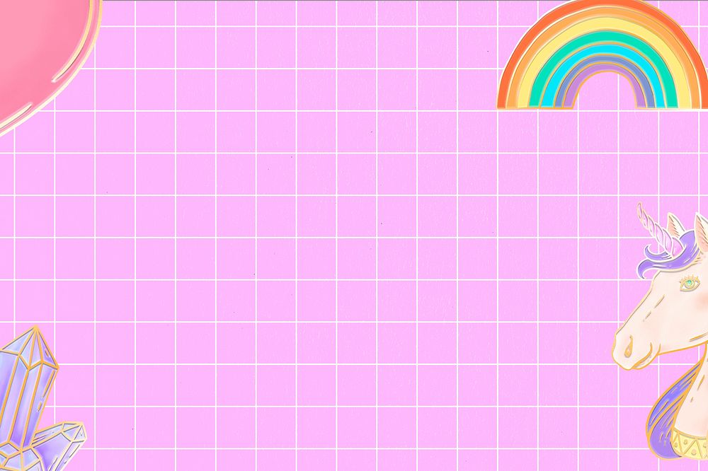 Cute unicorn pink grid rainbow background