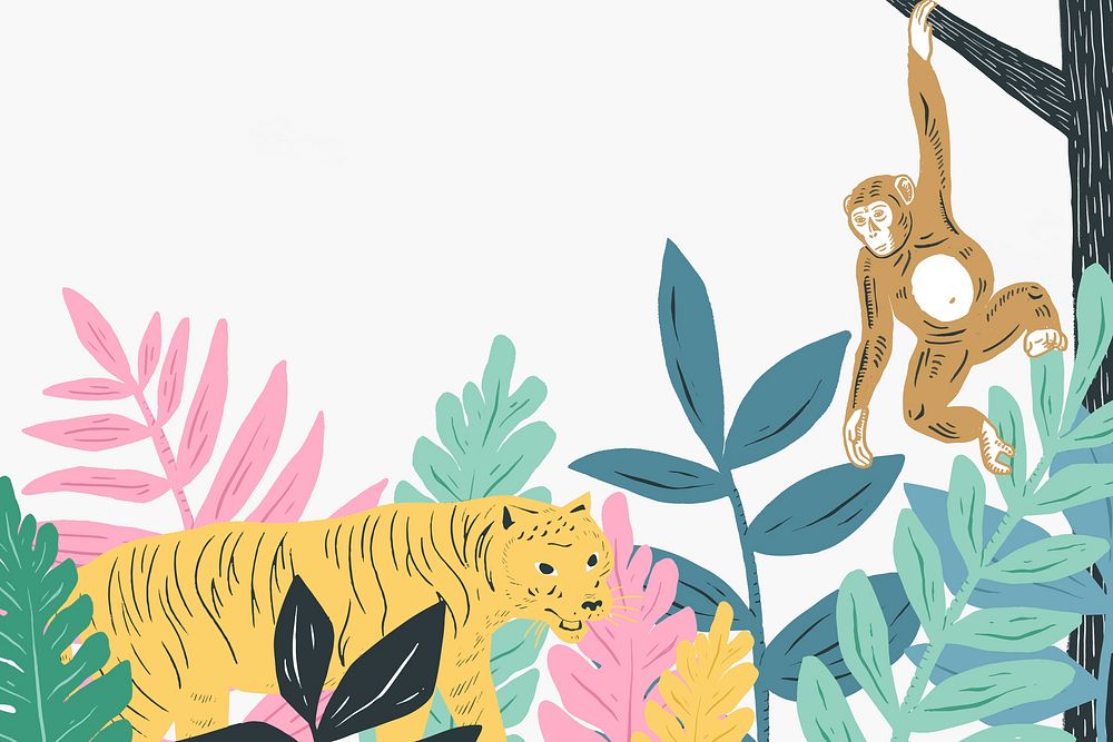 Vintage wild animals frame vector colorful pastel botanical background