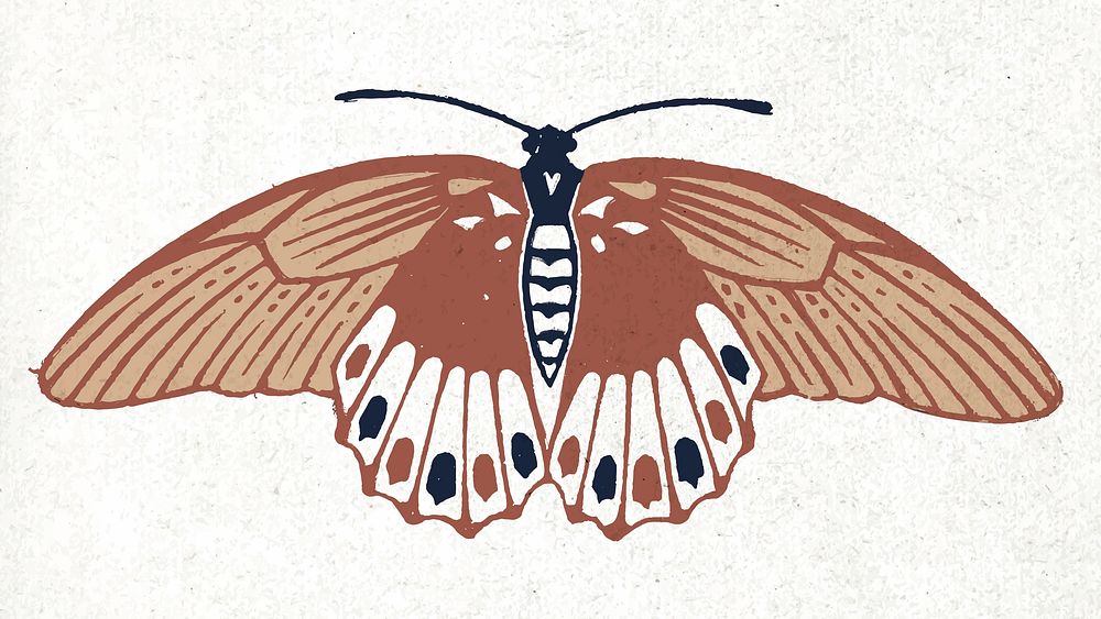 Brown moth vector vintage stencil pattern