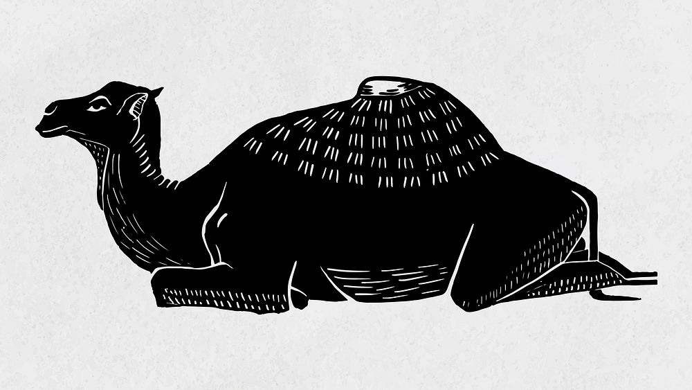 Camel black linocut vector vintage drawing