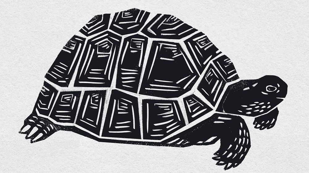 Turtle black linocut psd vintage drawing