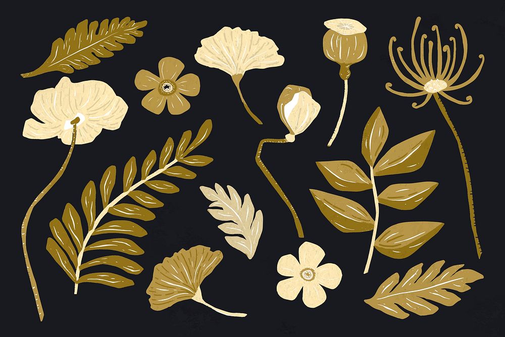 Gold leaves vector floral clipart collection