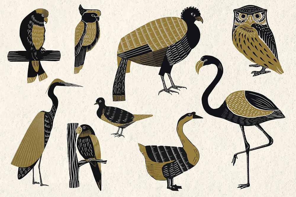 Wildlife animals vector vintage stencil pattern collection
