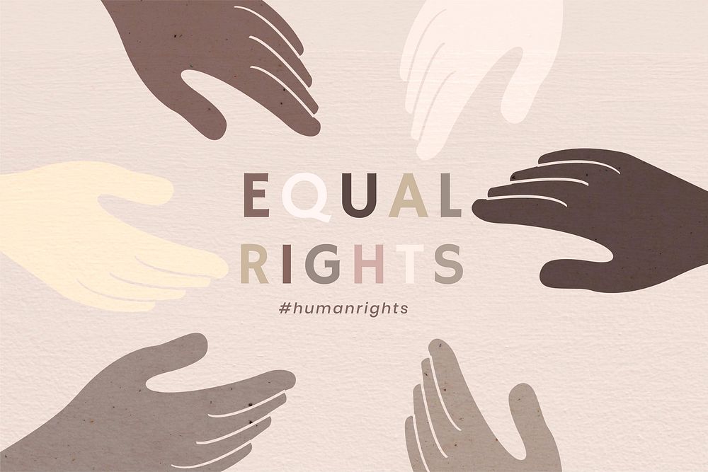 Diverse hands united vector 'Equal Rights' colorful background