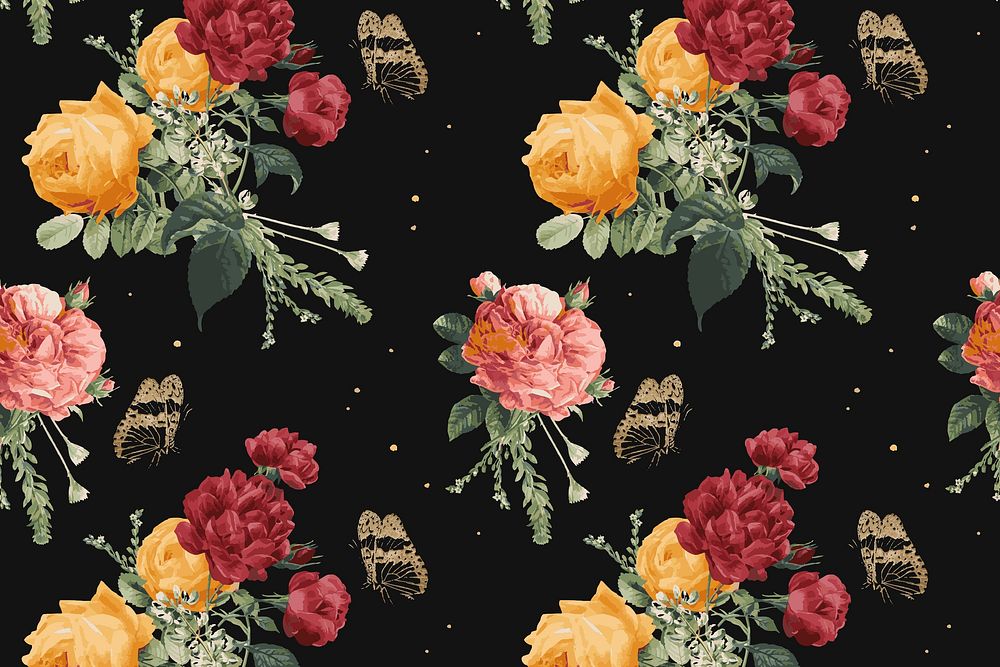 Vintage colorful roses pattern vector background