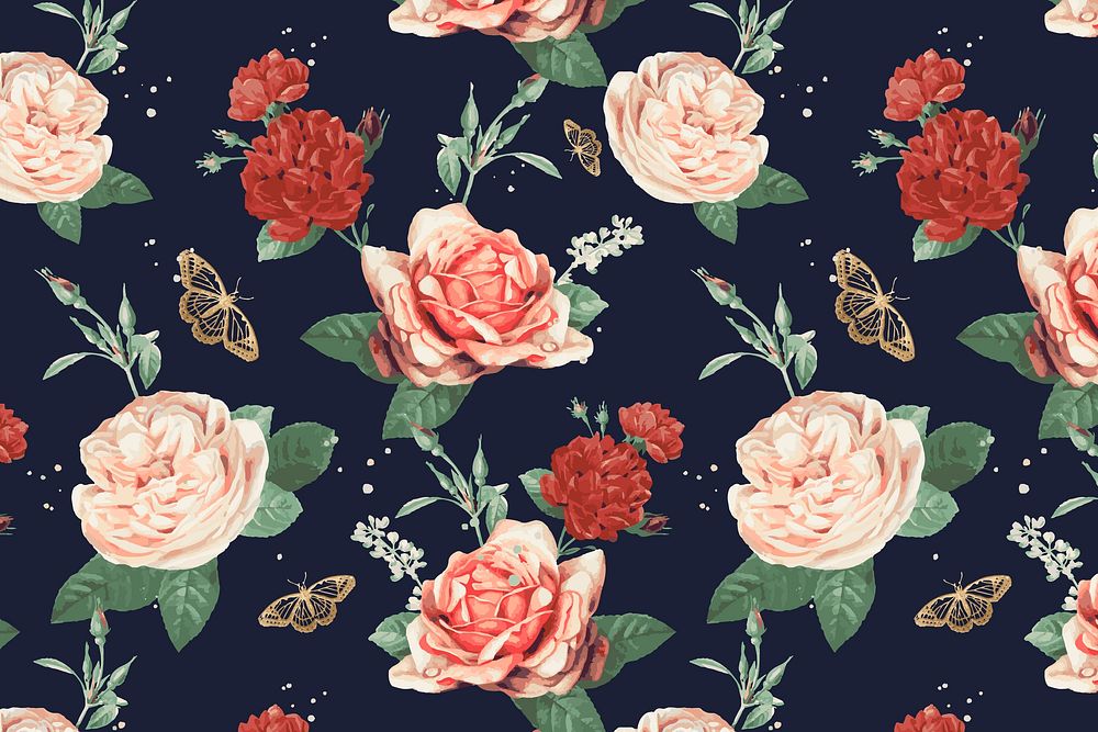 Elegant roses Valentines pattern vector background