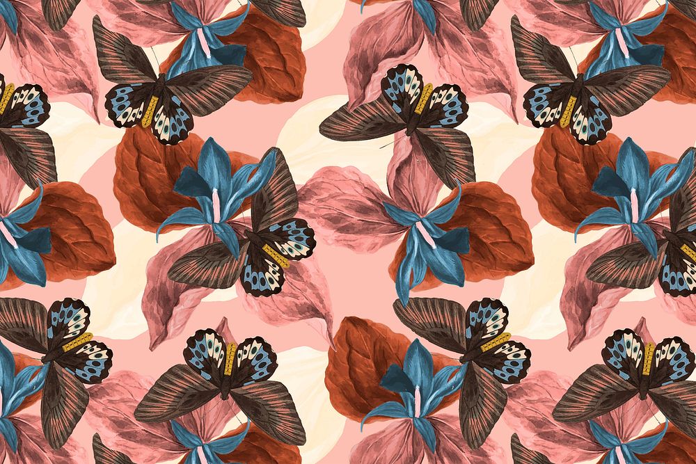 Butterfly floral abstract background vector with design space, remix from The Naturalist's Miscellany by George Shaw