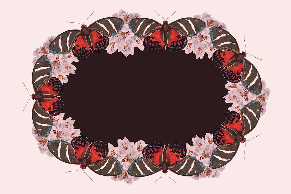 Vintage pink butterfly pattern vector frame, remix from The Naturalist's Miscellany by George Shaw