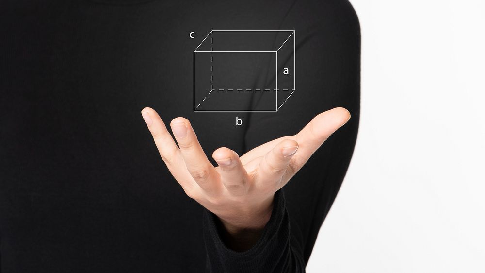 Futuristic digital presentation related to mathematic by woman in black shirt