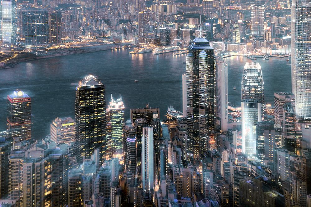 Hong Kong illuminated by city lights