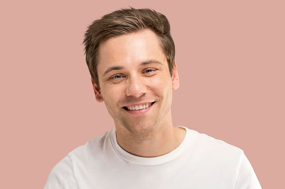 Happy European man  closeup portrait studio shoot