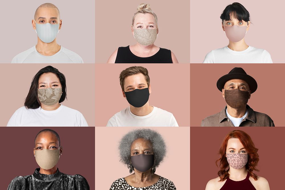 People wearing mask Covid-19 face closeup photoshoot set