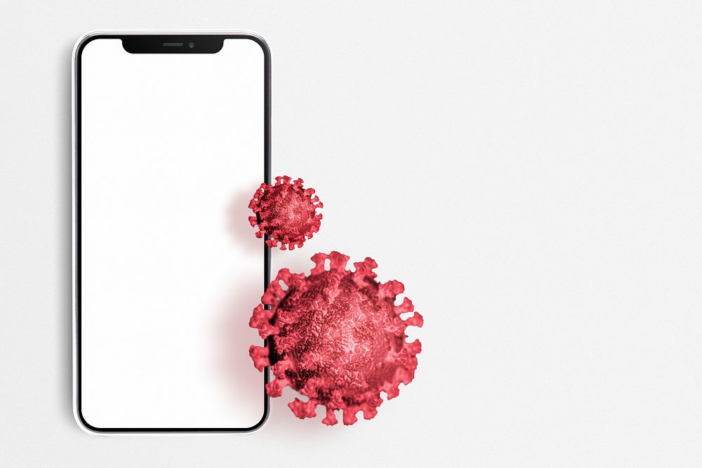 Blank white smartphone screen with coronavirus