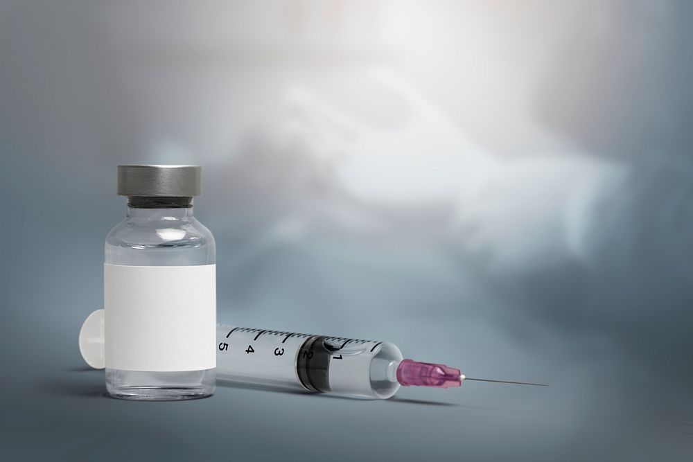 Vaccine vial with a needle syringe