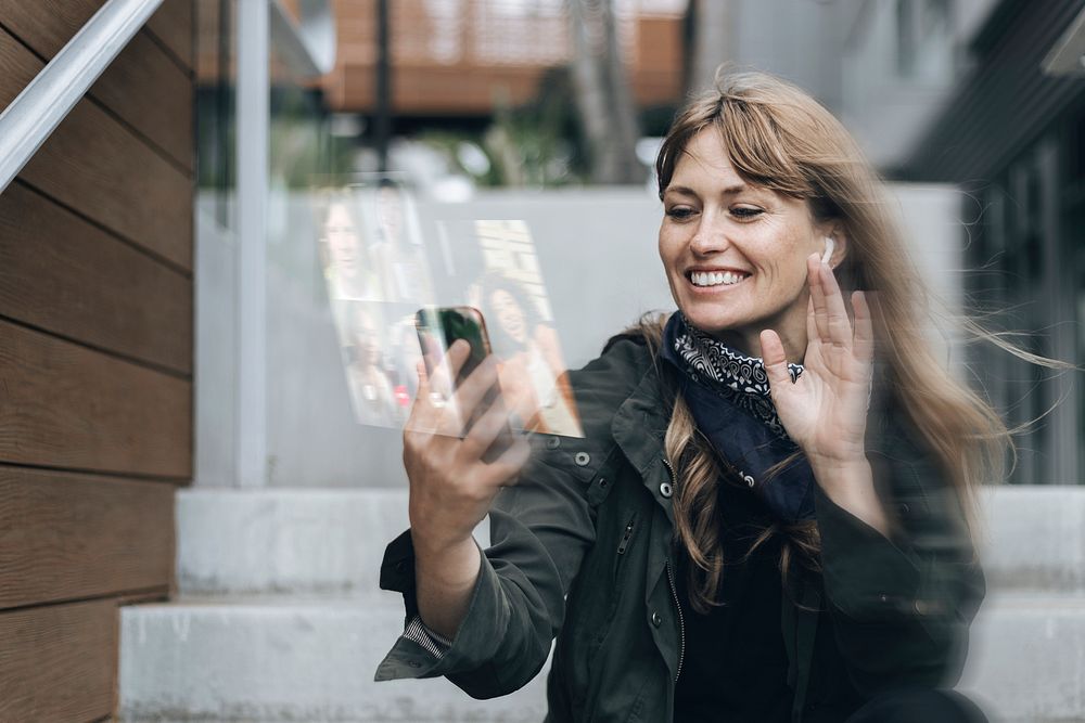 Woman having a video call on smartphone
